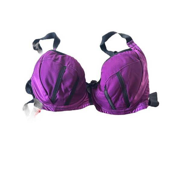 Parfait Purple Velvet Satin Push Up Underwire Bra Demi Sz 36G Lightly Lined - Picture 1 of 4